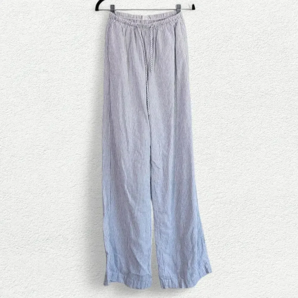 Cotton On Haven Linen Wide Leg Pant in Blue & White Stripes